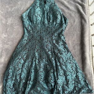 Fitted Halter Teal Lace Dress for Women